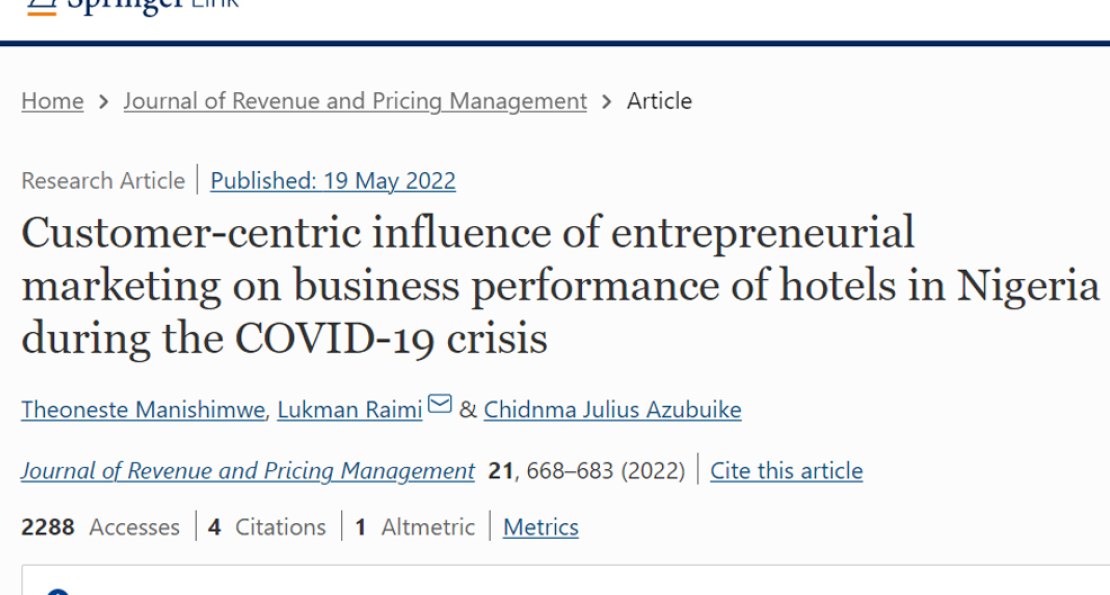 AUN RESEARCHERS' COVID-19 STUDY PUBLISHED IN SPRINGER  JOURNAL